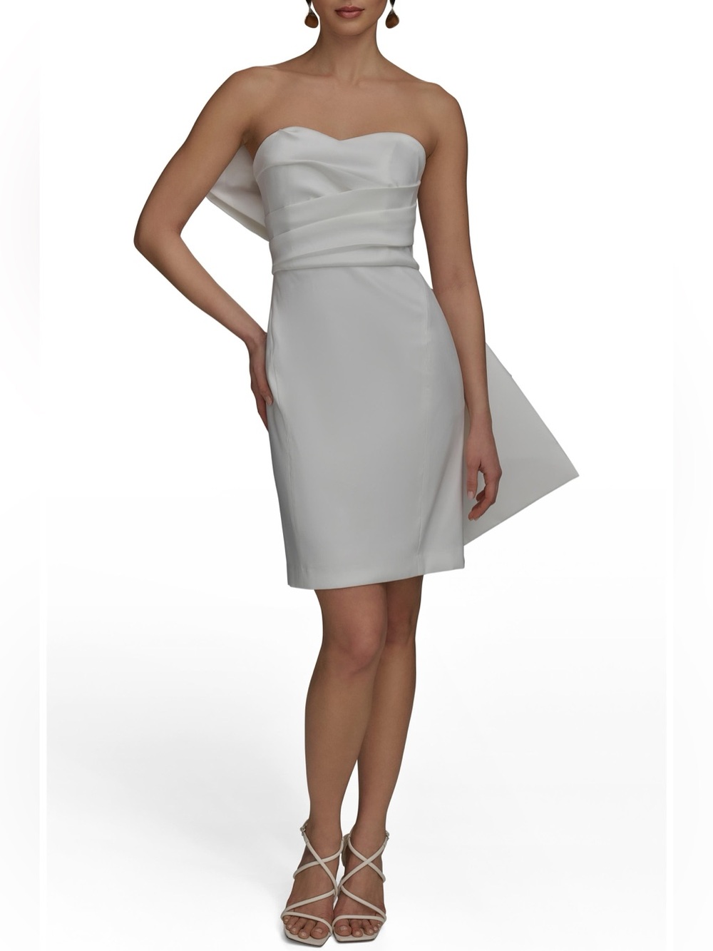 Donna Karan Strapless White Bow Back Dress, Size 2